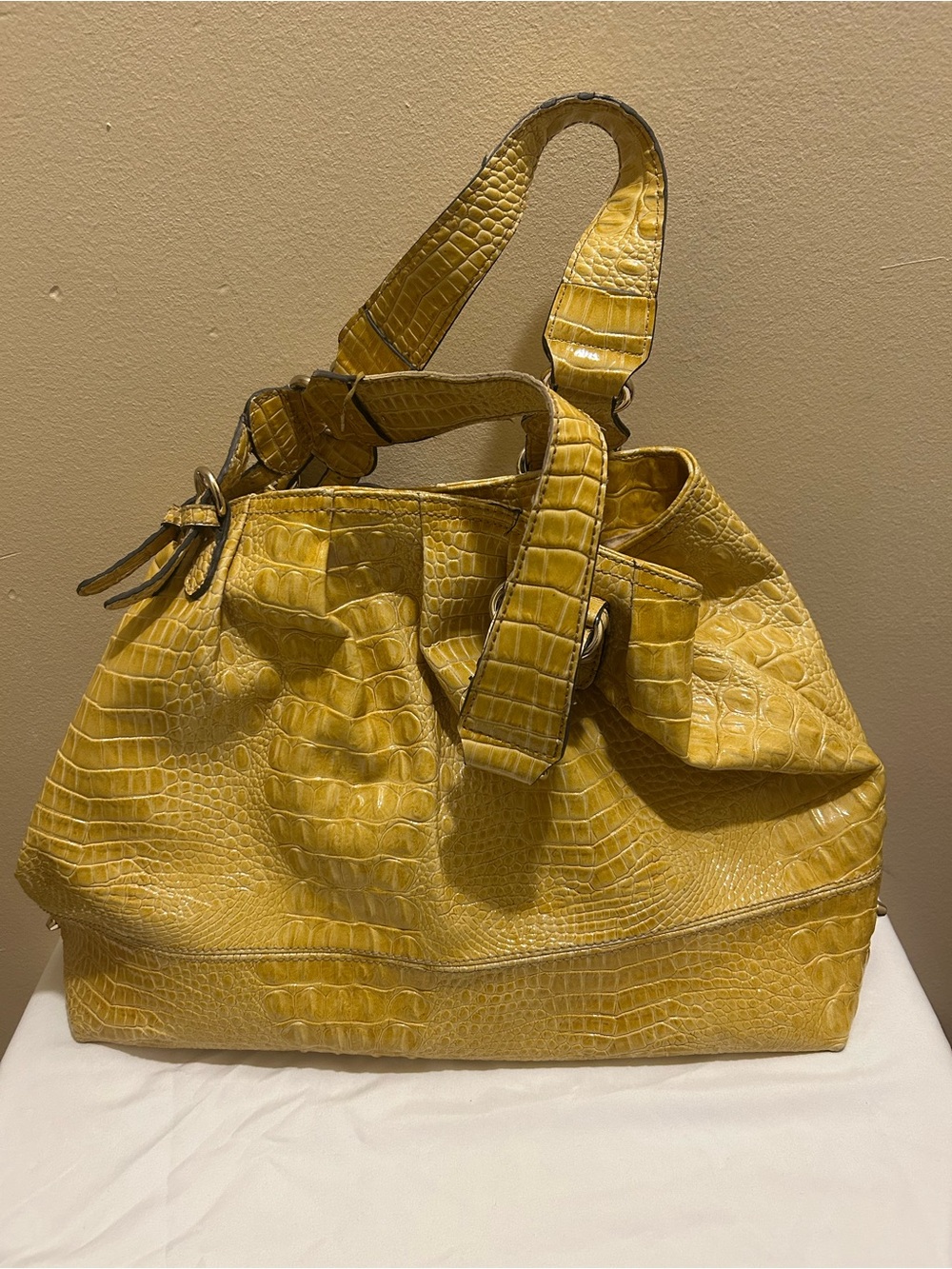 Jessica Simpson Mustard Yellow Croc-Embossed Tote